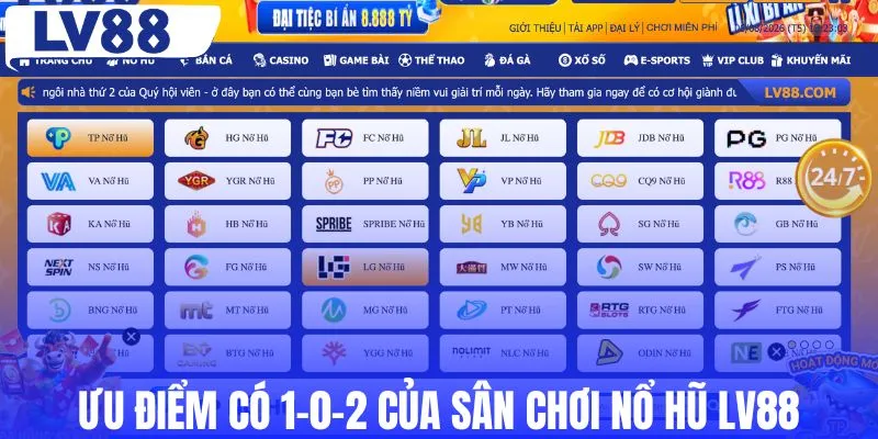 Ưu điểm có 1-0-2 của sân chơi nổ hũ LV88